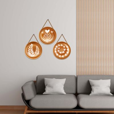 -Piece Coffee Art Round Wall Hanging Set Modern Cafe-Themed Wall Art for Kitchen, Coffee Bar, and Restaurant Decor